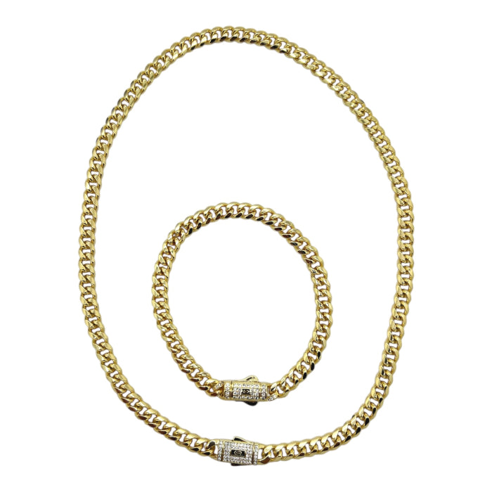 Set Cuban Monaco Gold 14K Plated 6 MM / 40 CM