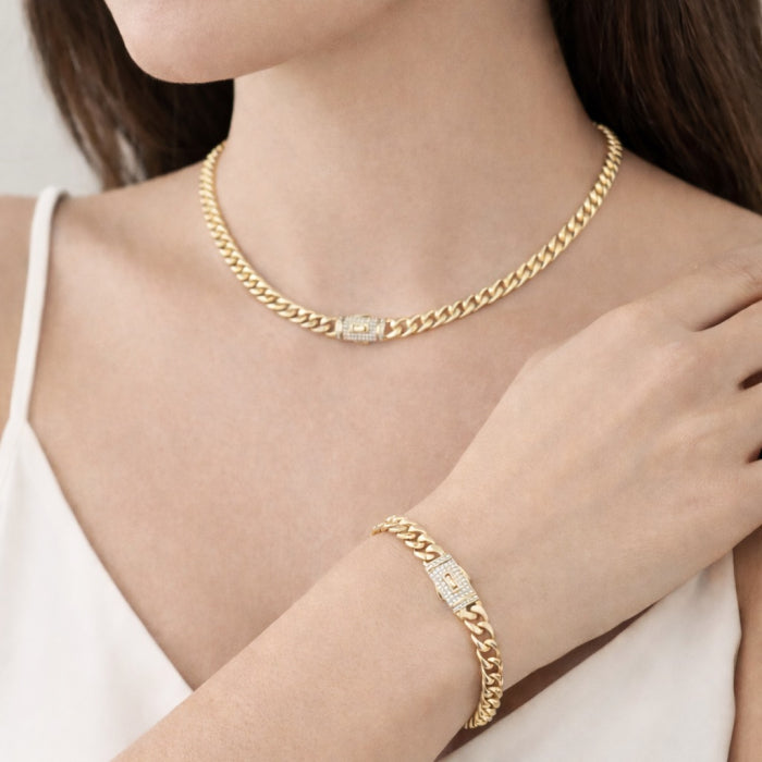 Set Cuban Monaco Gold 14K Plated 6 MM / 40 CM