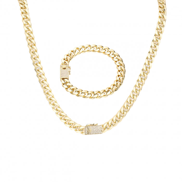 Set Cuban Monaco Gold 14K Plated 8 MM