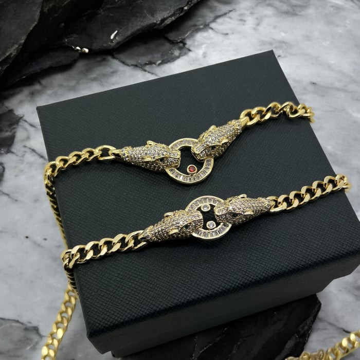 Set Lant-Bratara Cuban Gold Gatopardo Ring
