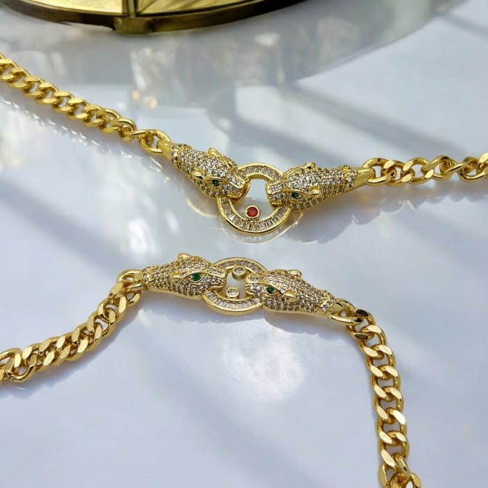 Set Lant-Bratara Cuban Gold Gatopardo Ring