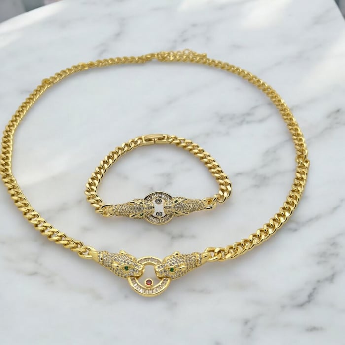Set Lant-Bratara Cuban Gold Gatopardo Ring