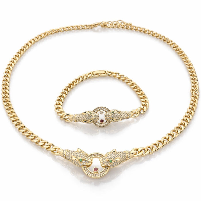 Set Lant-Bratara Cuban Gold Gatopardo Ring