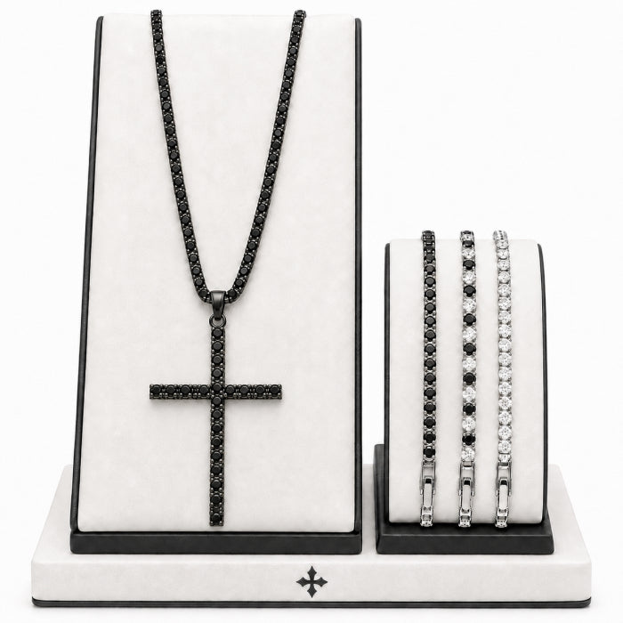 Set Lant-Bratari Black Tennis Diamonds