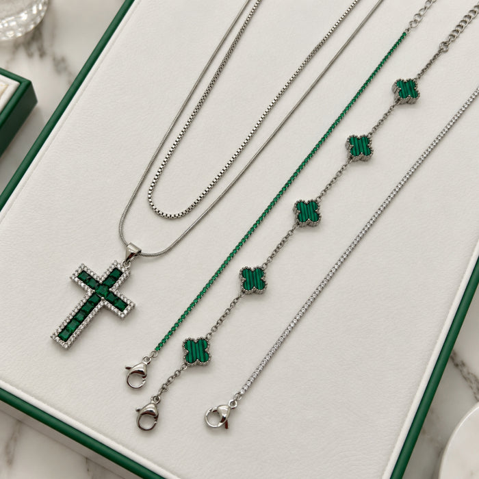 Set Lant-Bratari Slim Tennis Royal Green Diamonds