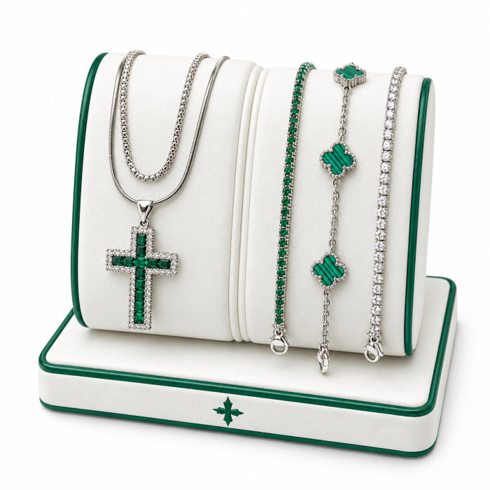 Set Lant-Bratari Slim Tennis Royal Green Diamonds