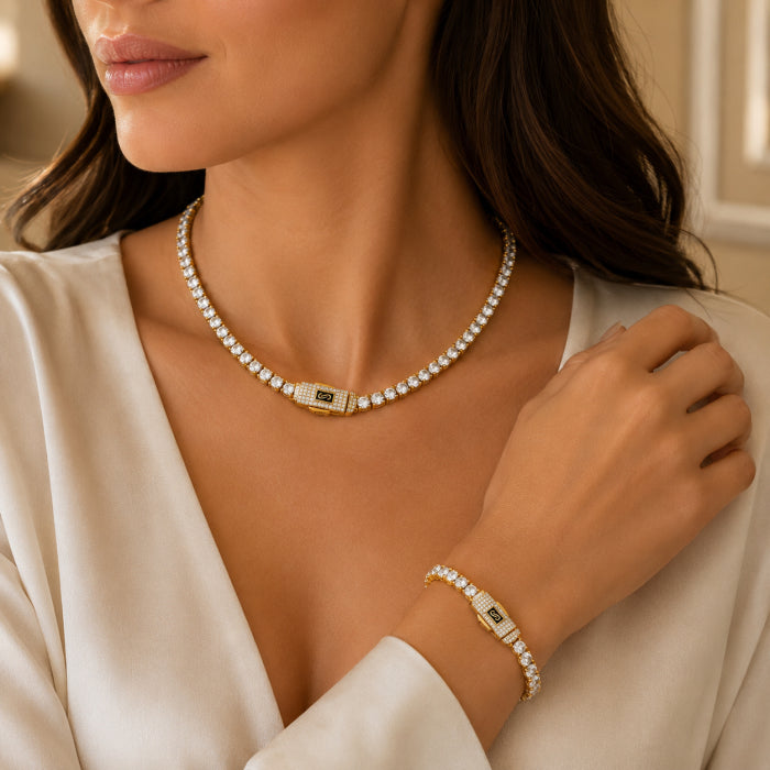 Set Tennis Monaco Diamonds 4 MM Gold Plated 14K