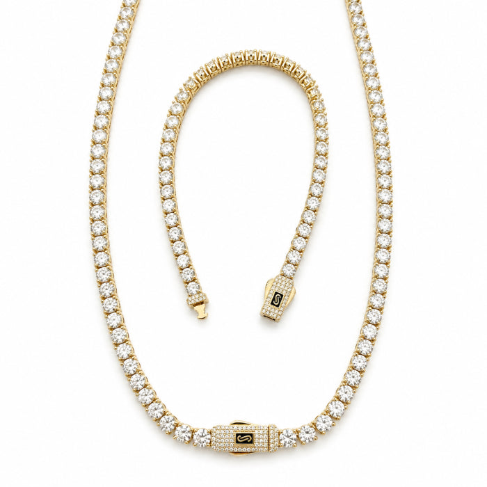 Set Tennis Monaco Diamonds 4 MM Gold Plated 14K
