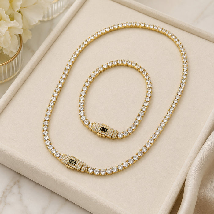 Set Tennis Monaco Diamonds 4 MM Gold Plated 14K
